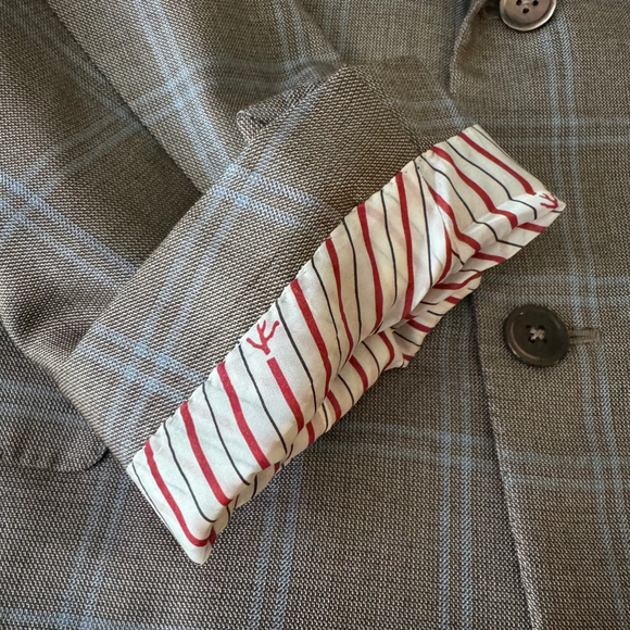 Isaia Sand & Sky Blue CASHSILK Sport Coat Blue Windowpane - 52 (42US) 8R -Italy - Picture 7 of 13